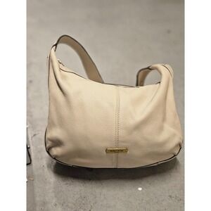 Coach Off White Pebbled Leather Hobo Shoulder Bag Brass Hardware Cream